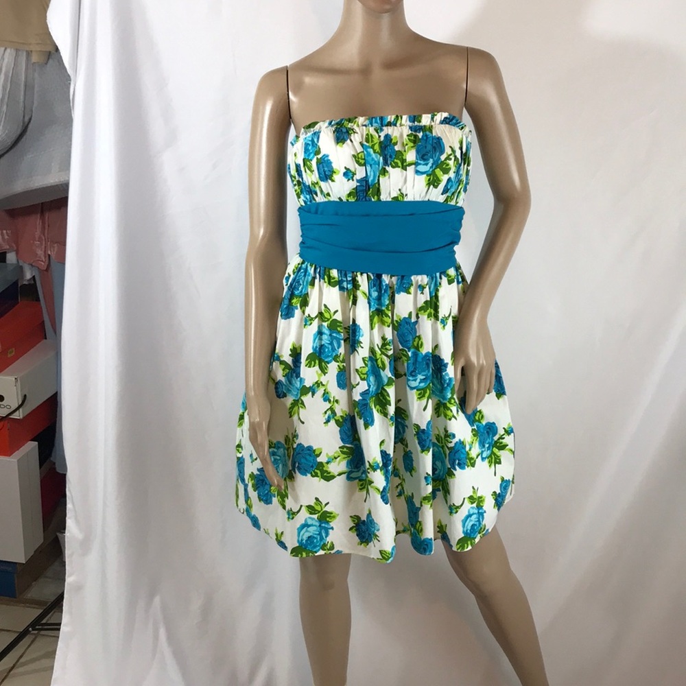 BETSEY JOHNSON White Blue Floral Cotton Stretch